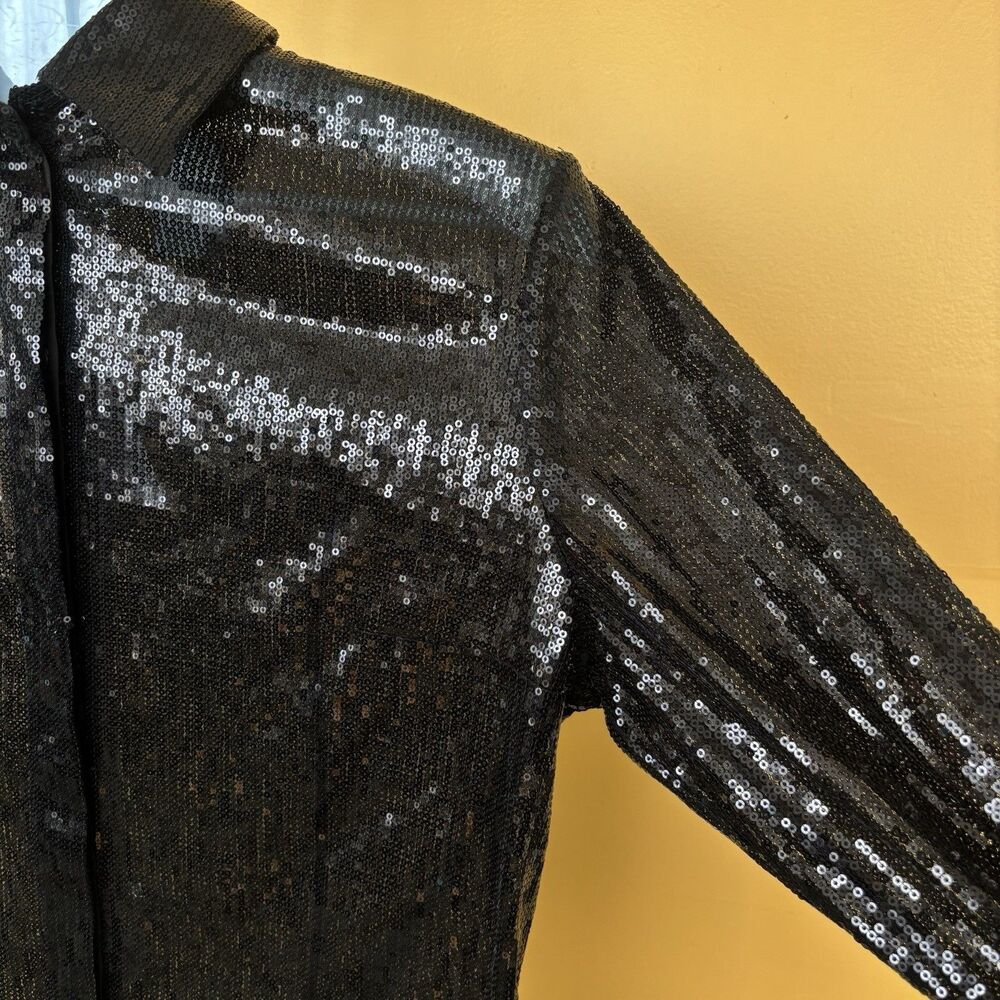 Michael Kors Collection Black Sequin Button-Up Top Womens Size 14 Italy - Picture 9 of 16